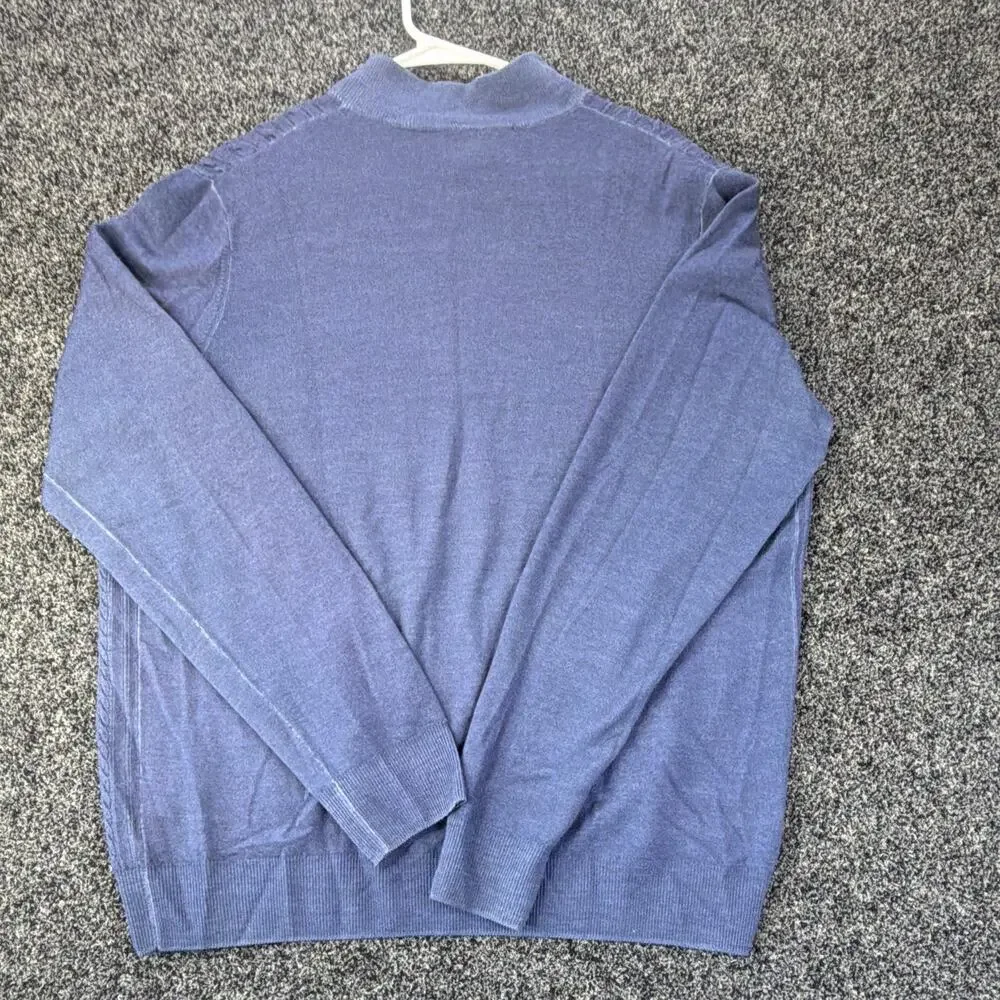 Façonnable Mens XL Blue Cable Knit Wool Quarter Zip Mock Neck Pullover Sweater